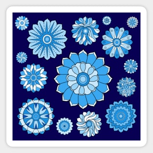 Blue Psychedelic Floral Power Pattern Magnet